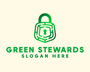 Green Maze Padlock logo design