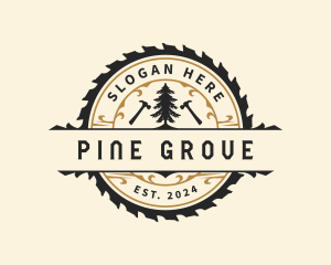 Carpentry Pine Tree Hammer logo design