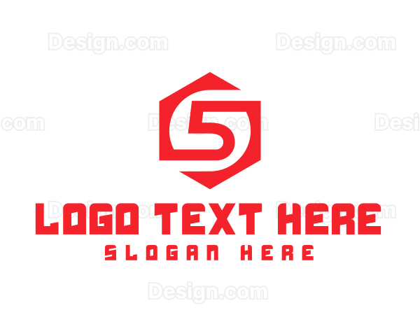 Red Hexagon Number 5 Logo