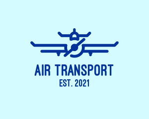 Blue Aircraft Flying logo design