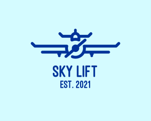 Blue Aircraft Flying logo design