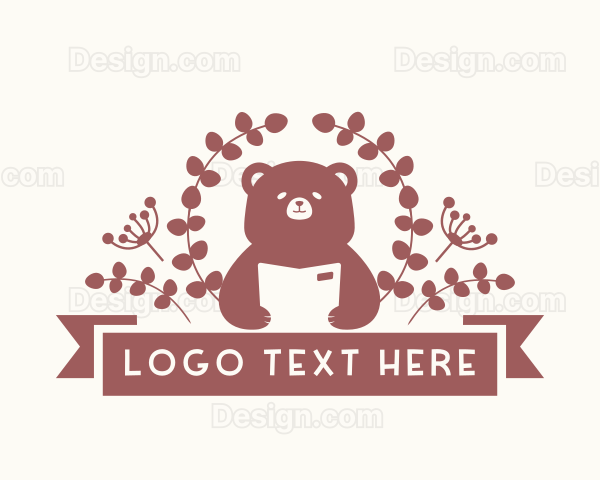 Cute Floral Bear Book Logo