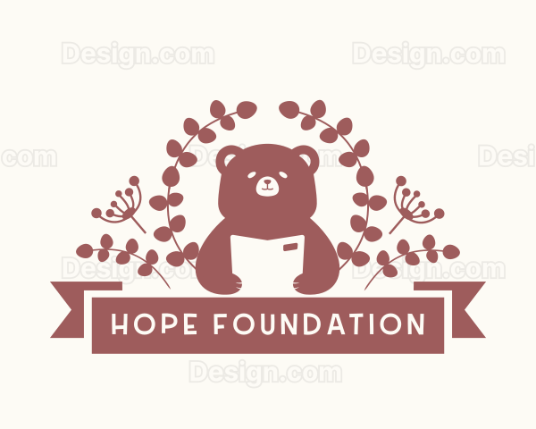 Cute Floral Bear Book Logo