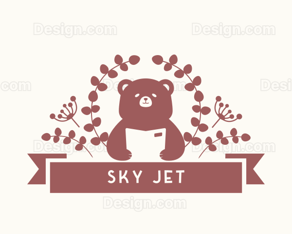 Cute Floral Bear Book Logo