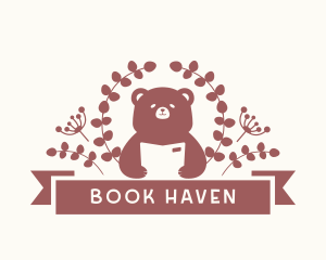 Cute Floral Bear Book logo design