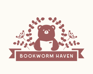 Cute Floral Bear Book logo design