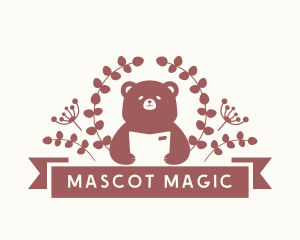 Cute Floral Bear Book logo design