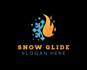 Flame Snowflake Fuel Heating logo design