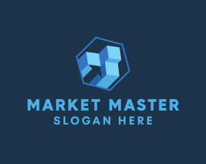 Blue 3D Stock Market logo design