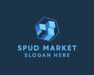 Blue 3D Stock Market logo design