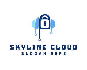 Cloud Circuit Lock logo design