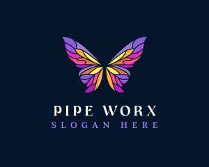 Butterfly Stained Glass Wing logo design