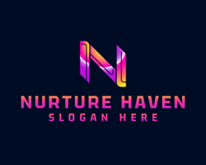 Futuristic Cyber Letter N logo design