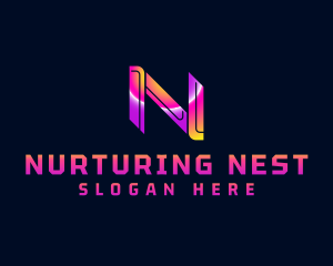 Futuristic Cyber Letter N logo design