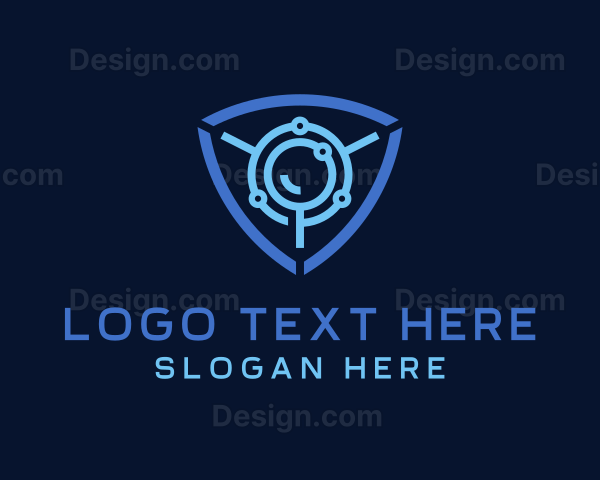 Cyber Magnifying Glass Shield Logo