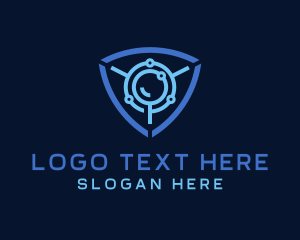 Cyber Magnifying Glass Shield logo