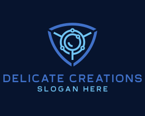 Cyber Magnifying Glass Shield logo design