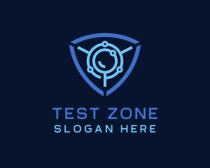 Cyber Magnifying Glass Shield logo design