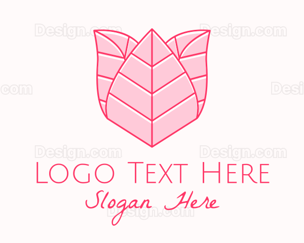 Pink Rose Leaf Line Art Logo