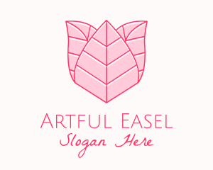 Pink Rose Leaf Line Art logo design