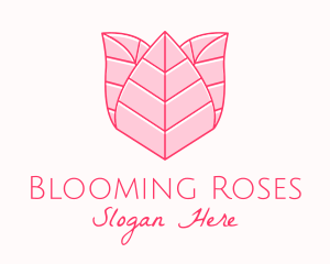 Pink Rose Leaf Line Art logo design