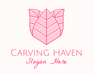 Pink Rose Leaf Line Art logo design