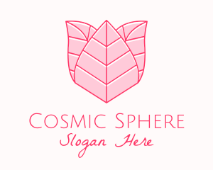 Pink Rose Leaf Line Art logo design