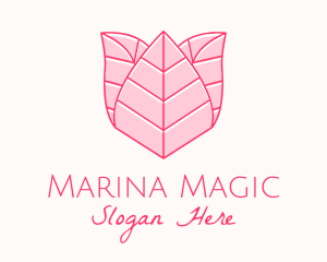 Pink Rose Leaf Line Art logo design