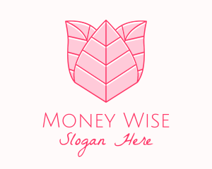 Pink Rose Leaf Line Art logo design