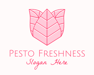 Pink Rose Leaf Line Art logo design