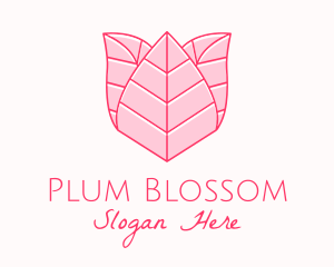 Pink Rose Leaf Line Art logo design