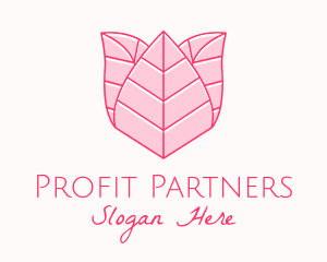 Pink Rose Leaf Line Art logo design