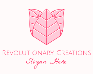 Pink Rose Leaf Line Art logo design