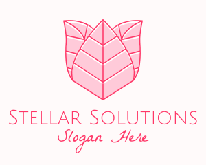 Pink Rose Leaf Line Art logo design