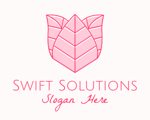 Pink Rose Leaf Line Art logo design