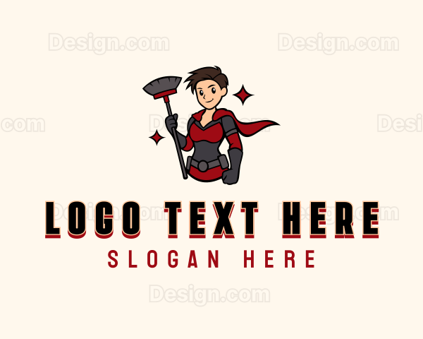 Broom Superhero Cleaner Logo