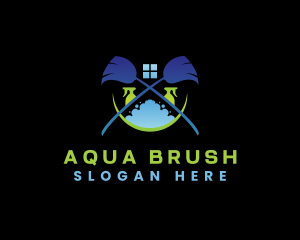 Mop Bubble Spray Broom logo design