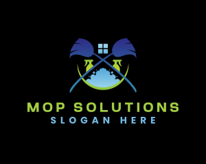 Mop Bubble Spray Broom logo design