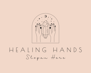 Cosmic Spiritual Crystal Hands logo design