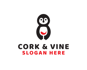 Cute Penguin Wine  logo design