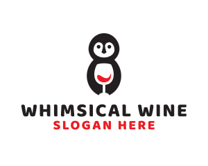 Cute Penguin Wine  logo design