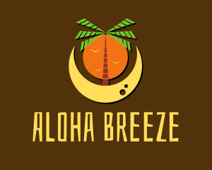 Palm Tree Beach Moon  logo design