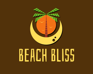 Palm Tree Beach Moon  logo design