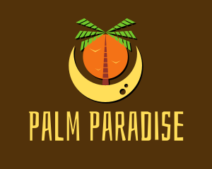 Palm Tree Beach Moon  logo design