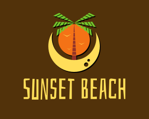 Palm Tree Beach Moon  logo design