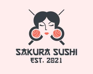 Japanese Geisha Sushi logo design