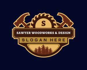 Woodwork Hammer Saw logo design