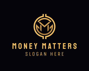 Gold Finance Crypto Letter M logo design
