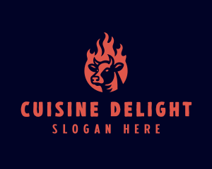 Flame Steakhouse Cow logo design