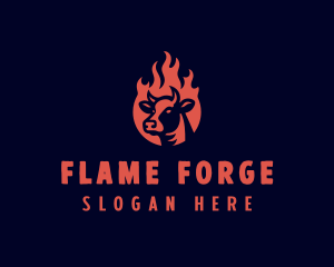 Flame Steakhouse Cow logo design